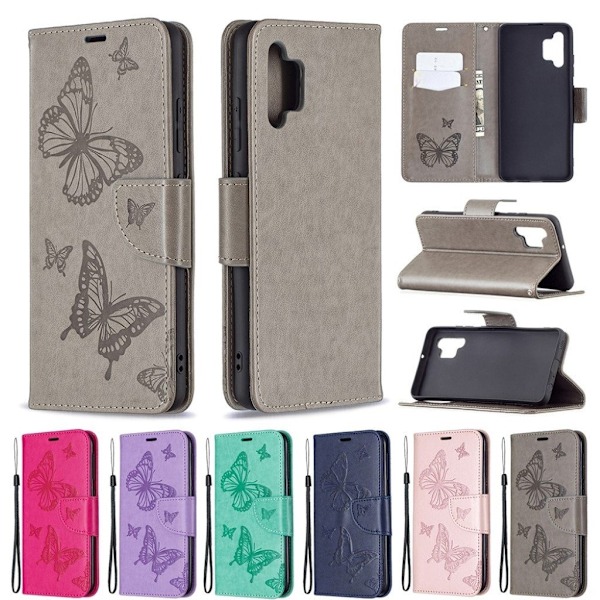 Butterfly läder Samsung Galaxy A32 fodral - Silver/Grå Silvergrå