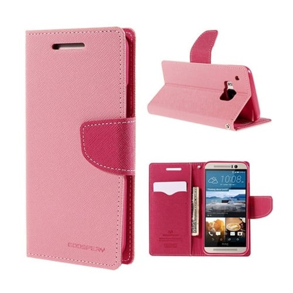 Mercury HTC One M9 Läder Flip Fodral med Korthållare - Rosa Rosa