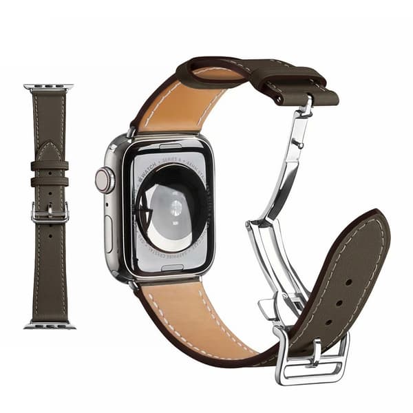 ægte læder sølv spænde rem til Apple Watch Series 6 / 5 44mm - mørkegrå Silver grey
