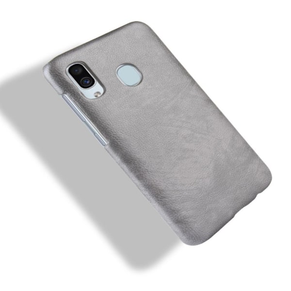 Samsung Galaxy A40 litchi coated fodral - Grå Silvergrå