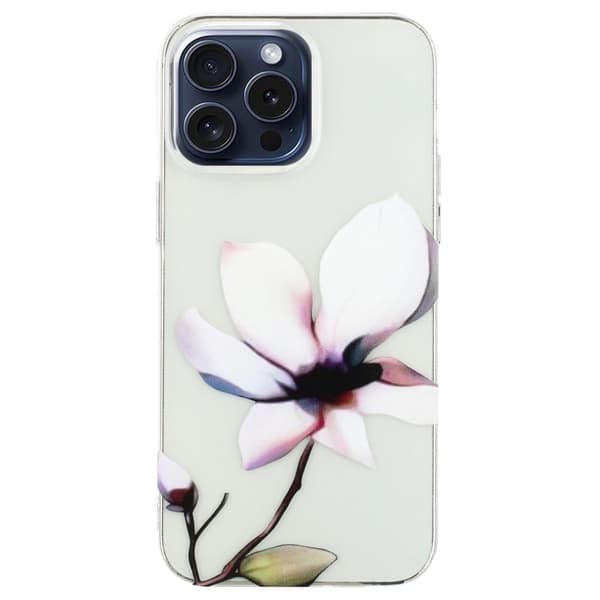 iPhone 16 Pro Max flexibelt fodral med mönsterutskrift Skyddande telefonskal - Vit Blomma Vit