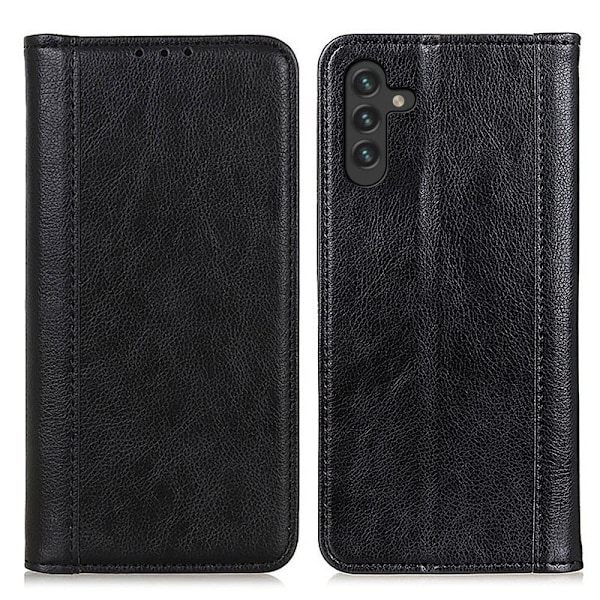 Äkta läder Samsung Galaxy A13 5G fodral med magnetisk stängning Svart