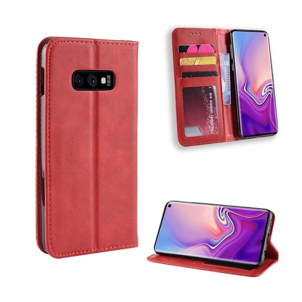 Samsung Galaxy S10e vintage stil læder flip etui - Rød Red