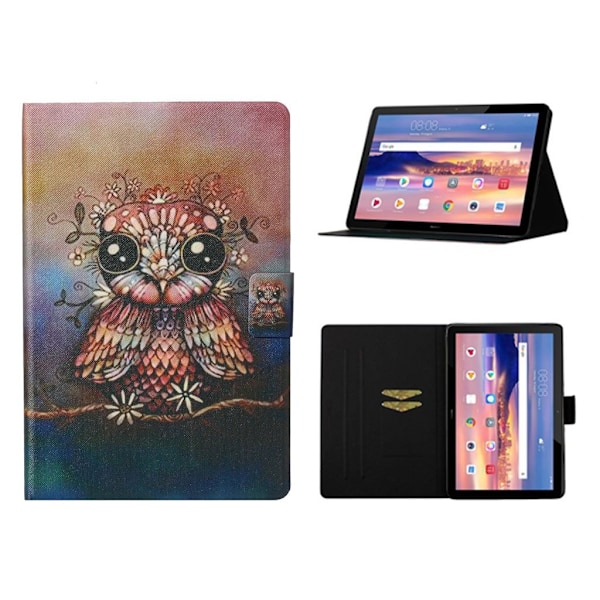 Huawei MediaPad T3 10 flipomslag i læder med cool mønster - Ugle Multicolor