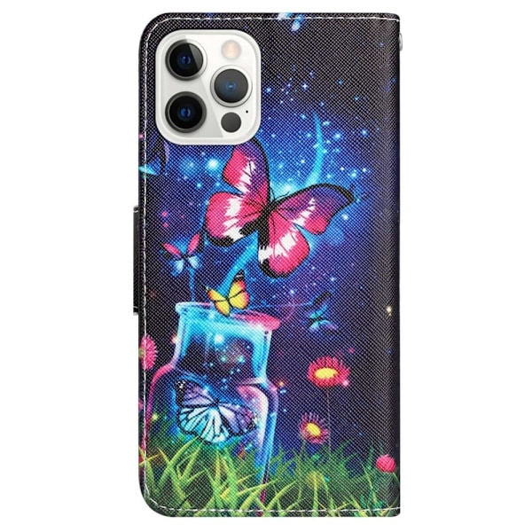 Wonderland iPhone 14 Pro Läppäkotelo - Bottle / Perhonen Multicolor