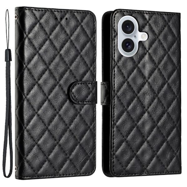 Funktionelt iPhone 16 Plus rombe etui med pung - Sort Black