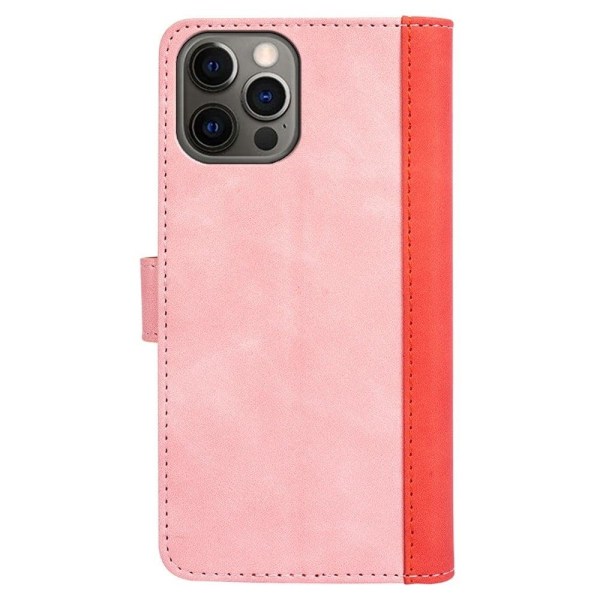 Two-color Leather Läppäkotelo For iPhone 12 / 12 Pro - Pinkki Pink