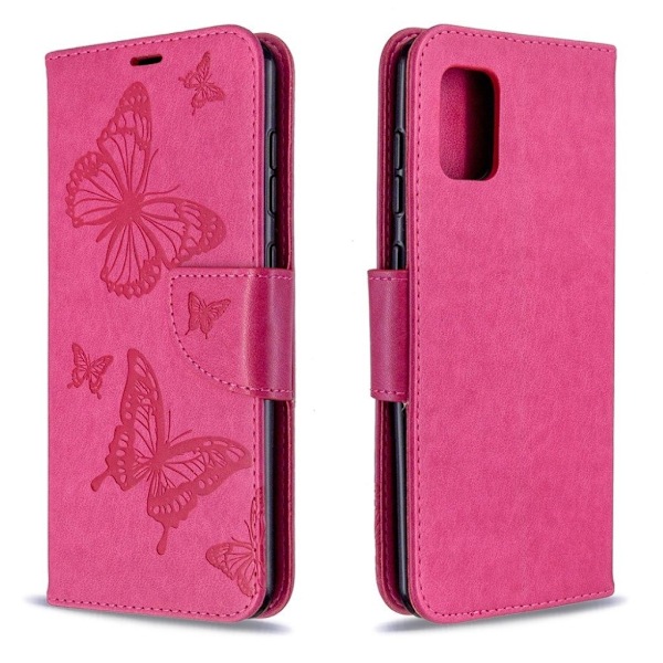 Butterfly läder Samsung Galaxy A31 fodral - Rosa Rosa