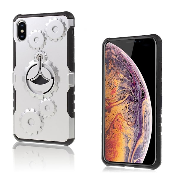 iPhone 9 Plus mobilskal plast silikon utfällbart ställ mekanisk stil - Silver Silvergrå
