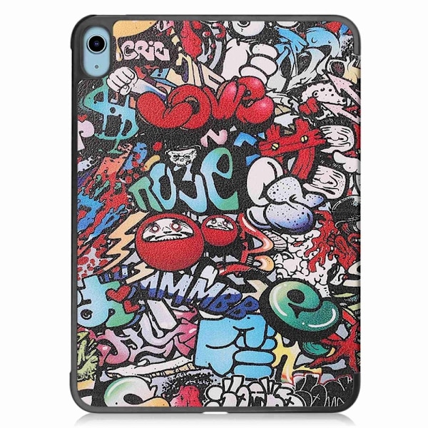 Tri-fold stander etui iPad 10.9 (2022) Pattern Printing Anti-fall Anti-wear Folio Flip Vegansk Læder Tablet Cover - Graffiti Multicolor