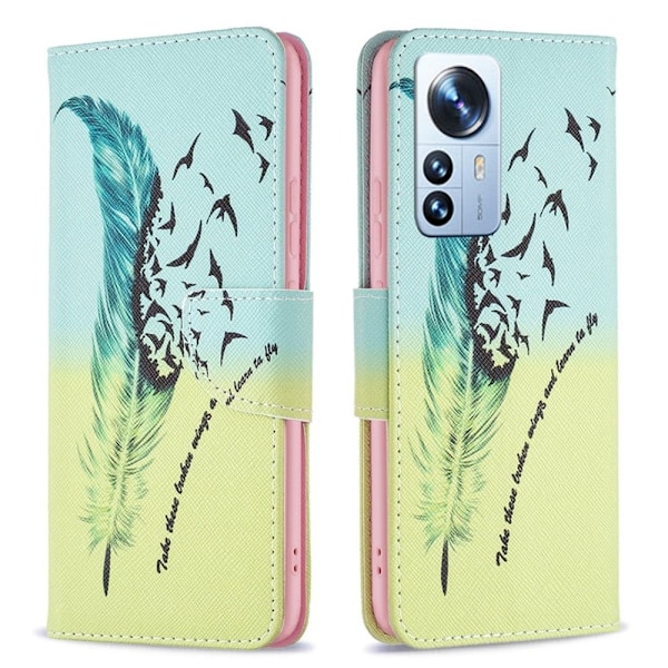 Wonderland Xiaomi 12 Pro flip kuoret - Sulka Ja Linnut Green