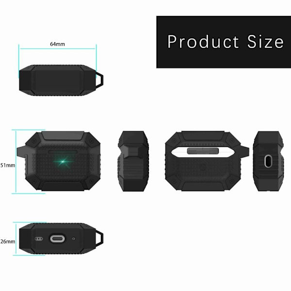 AirPods Pro 2 kraftigt fodral med karbinhake - Grön Grön