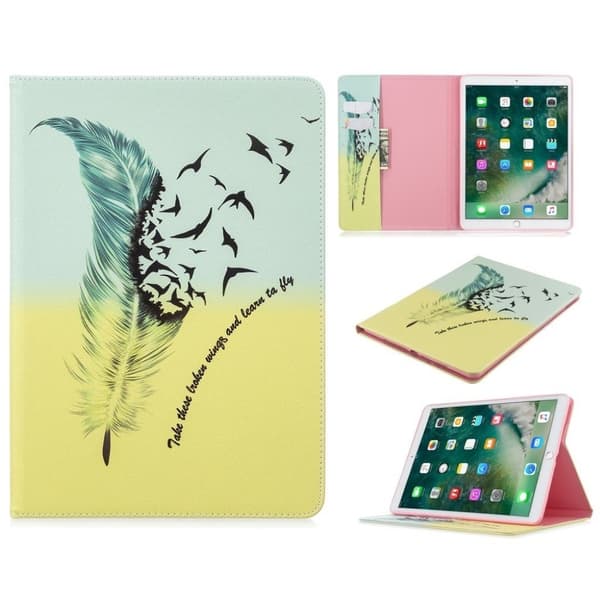 iPad 10.2 (2019) Stilfuldt mønster læder flip etui - Fjer Multicolor