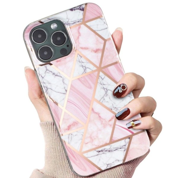 Marble design iPhone 13 Pro cover - Hvid Grus / Pink Marmor Pink