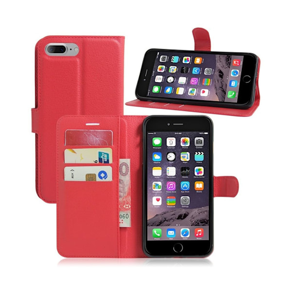 Davidsen iPhone 7 Plus / 8 Plus lommeboketui med litchi tekstur - Rød Red