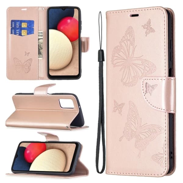 Butterfly Samsung Galaxy A03s Läppäkotelo - Ruusukulta Pink