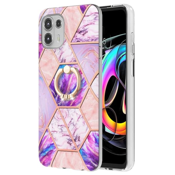 Marble Mønstret Deksel med Ring Holder til Motorola Edge 20 Lite - Lyselilla Purple