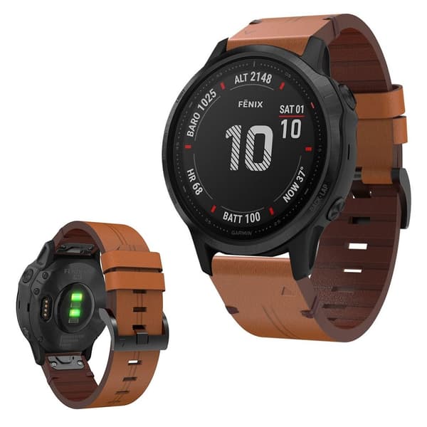 Garmin Fenix 6S urrem i ekte skinn - Brun Brown