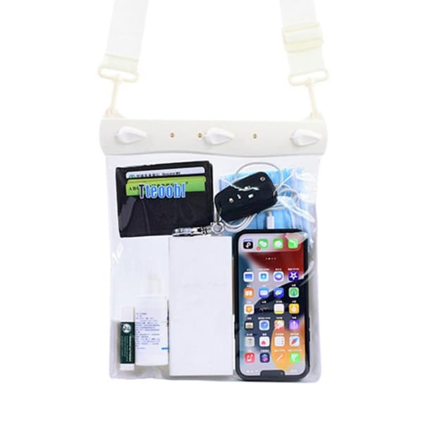 Universal large capacity waterproof clear pouch with strap - White White