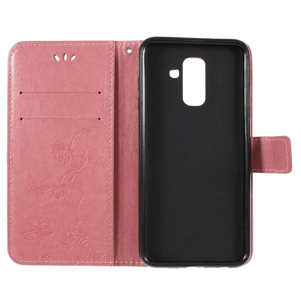 Samsung Galaxy A6 Printti Painotus PU Nahka Magneettinen Lompakko Kuori - Pinkki Pink