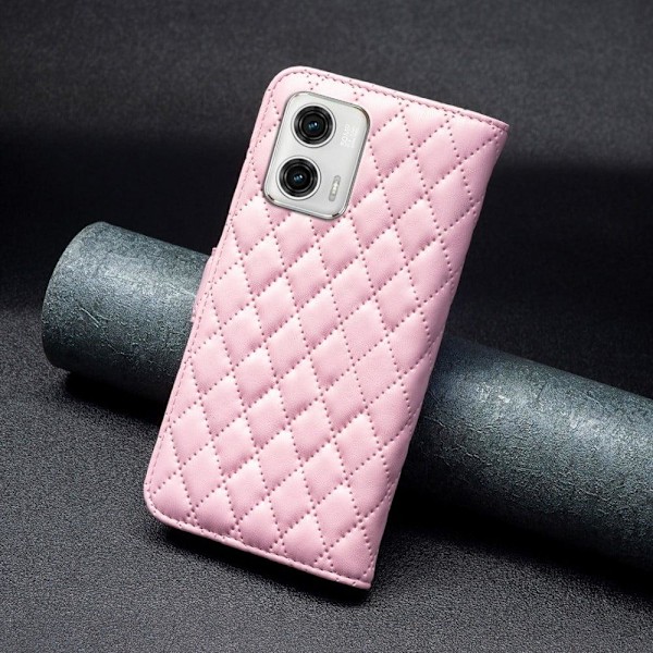 Rhombus mat Motorola Moto G73 flip etui - Lyserød Pink