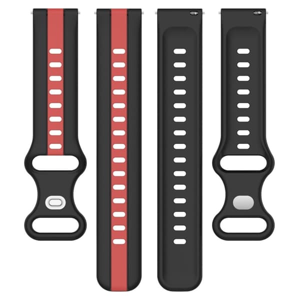 20 mm universel tofarvet silikone-urrem - Sort / Rød Red