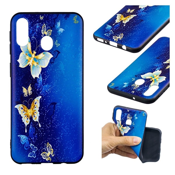 Butterfly läder Samsung Galaxy M20 fodral - Blå Blå