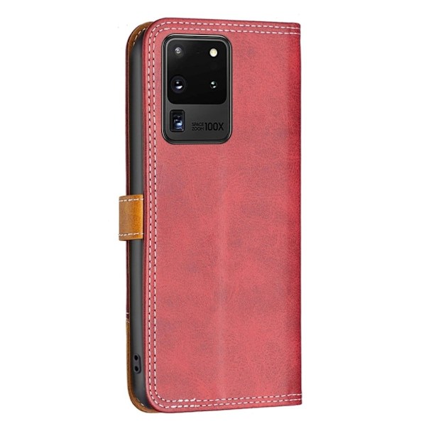 BINFEN tvåfärgat läder Samsung Galaxy S20 Ultra fodral - Röd Röd