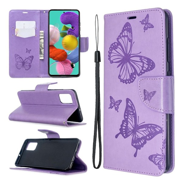 Butterfly läder Samsung Galaxy A51 fodral - Lila Lila