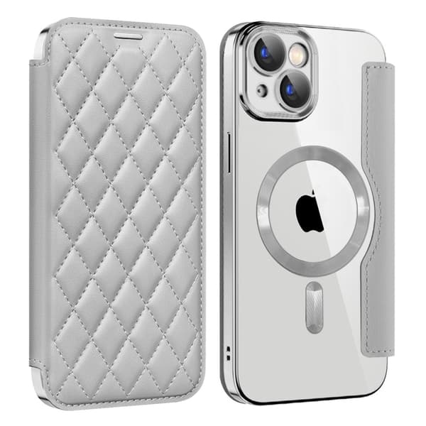 iPhone 15 Plus RFID-sulku nahkakotelo, jossa on linssikalvo - Titaaninharmaa Silver grey