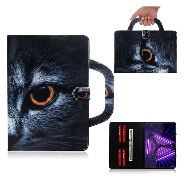 Lenovo Tab M10 FHD Plus hand- held patterned leather case  - Cat Black