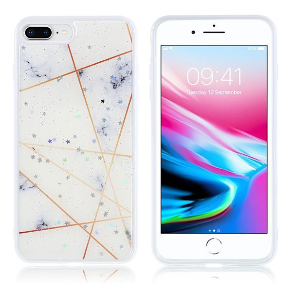 Marble iPhone 7 Plus / 8 Plus Etui - Hvit / Gold Lines White