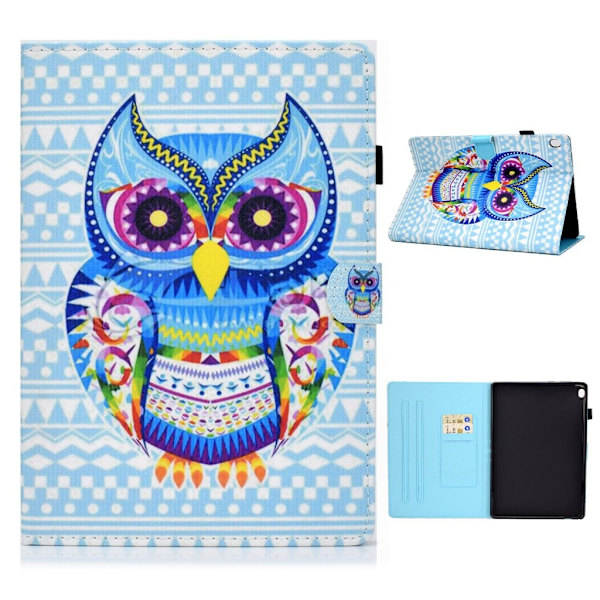 Lenovo Tab M10 flipomslag i læder med cool mønster - Ugle Multicolor