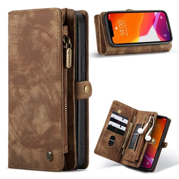 CaseMe iPhone 12 Pro / iPhone 12 etui med lynlås & pung - Brun Brown