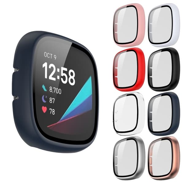 Fitbit Sense / Versa 3 matt hardt deksel med herdet glass - Midnattsblå Blue
