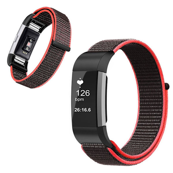Fitbit Charge 2 nylonkellonauha - Musta / Punainen Black