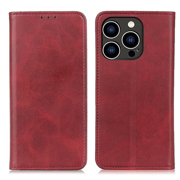 iPhone 14 Pro flip etui i ægte læder med pung – Rød Red