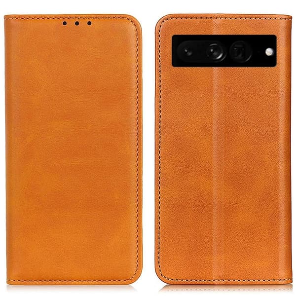 Google Pixel 7 Pro flip etui i ægte læder med pung – Brun Brown