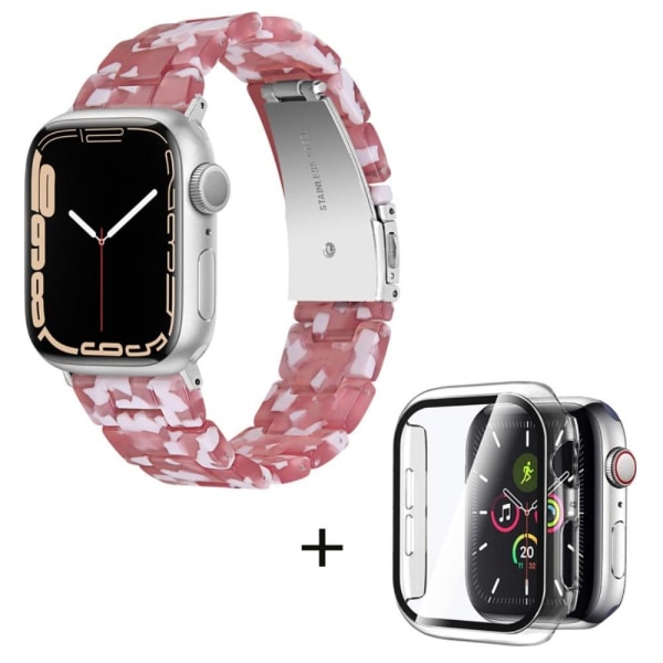 Urrem med 3 perler i resin-stil med klart cover til Apple Watch Series 3/2/1 42mm - Rød Hvid Mix Red