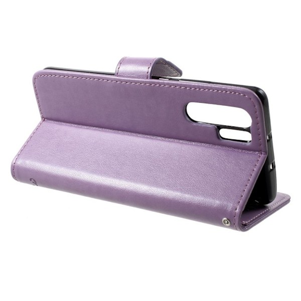 Huawei P30 Pro trykt sommerfugl blomster læder flip etui - Lyselilla Purple