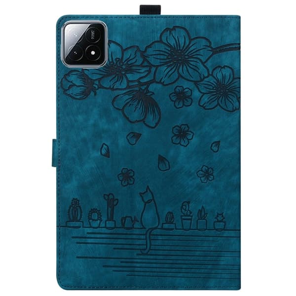 Xiaomi Pad 7 Case Flip Stand Leather Phone Cover Cherry Blossom Cat Imprinted - Blå Blue
