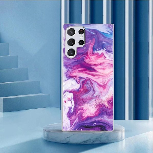 Marble Samsung Galaxy S22 Ultra Etui - Rød Multicolor