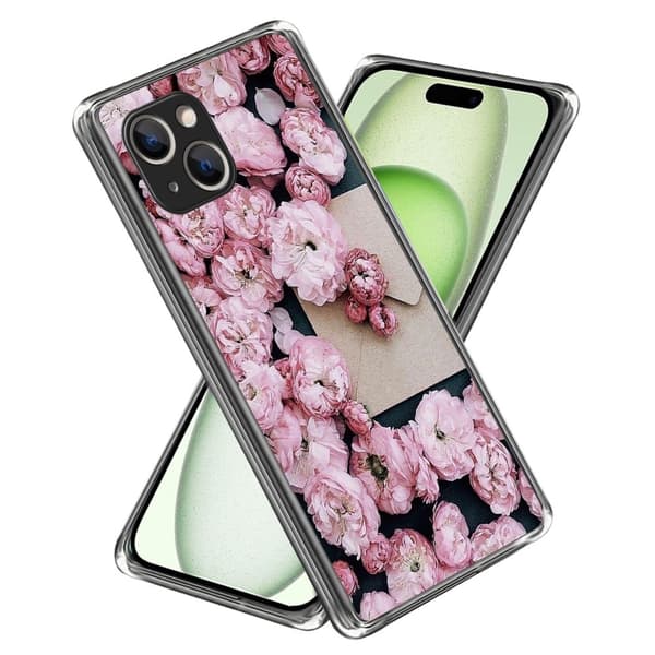 Deco iPhone 15 Plus kotelot - Vaaleanpunaiset Kukat Pink