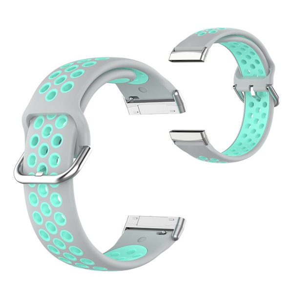 Fitbit Sense / Versa kaksivärinen silikoninen kellonauha - Harmaa / Teal Silver grey