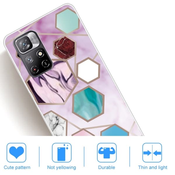 Marble  Xiaomi Redmi Note 11T 5G Etui - Sekskant Fragmenter i Lilla Multicolor