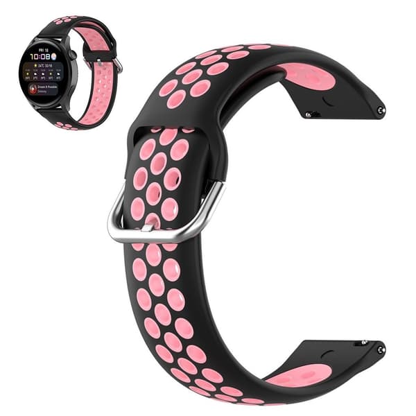 22mm Universal tofarvet silikone metalspænde urrem - Sort / Lyserød Pink