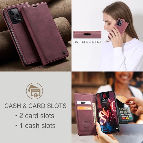 CaseMe Xiaomi Poco X5 / Redmi Note 12 Vintage Etui - Vinrød Red