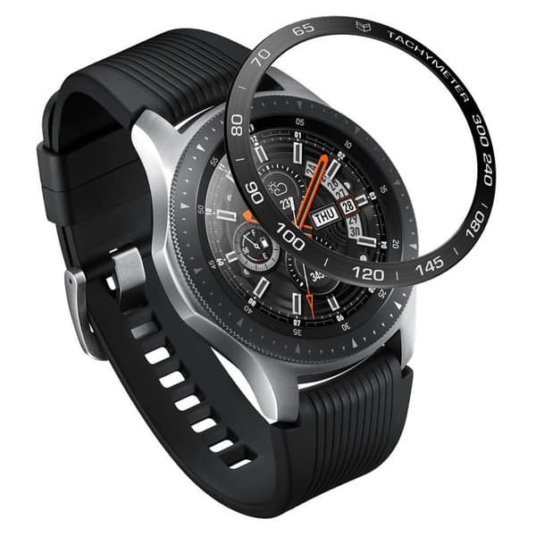 Samsung Galaxy Watch (46mm) med ram i rostfritt stål - Svart Ring Vit Text Svart