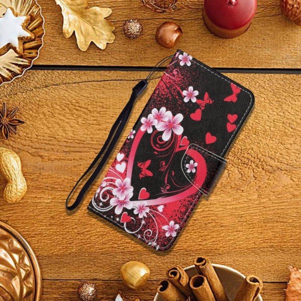 Wonderland Samsung Galaxy A12 5G Flip etui - Flower and Heart Red