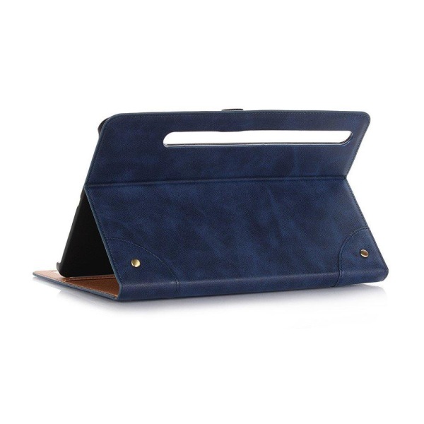 Samsung Galaxy Tab S7 Plus retro style læder flip etui - mørkeblå Blue